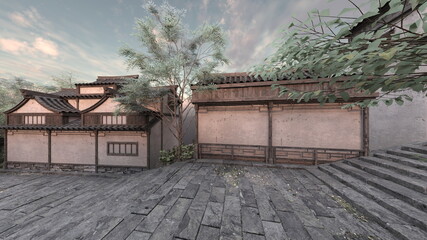 中国式建築物　3DCGレンダリング