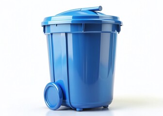 Obraz premium Clean Blue Recycling Bin with Lid on White Background - Stock Photo