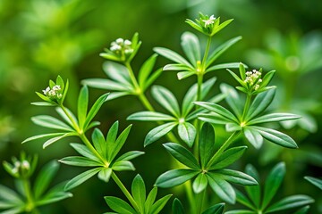 Obraz premium Cleavers (Galium aparine) Medicinal Herb - Close-up with Shallow Depth of Field