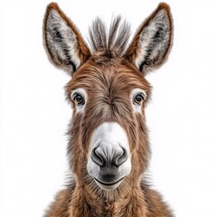 Fototapeta premium Cute Donkey Portrait with Playful Ears - Captivating Animal Face for Social Media and Animal Lovers
