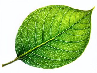 Obraz premium Close-up Green Bo Leaf, Isolated Pho Leaf, Botanical Detail, White Background, Asian Herb