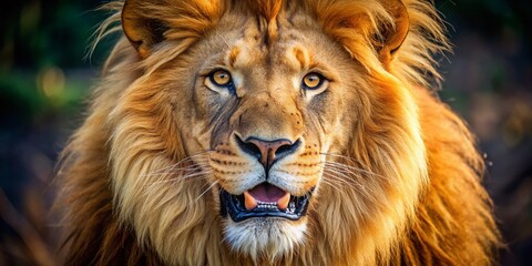 Fototapeta premium Close-up Lion Portrait: Powerful, Confident Grin - Wildlife Photography