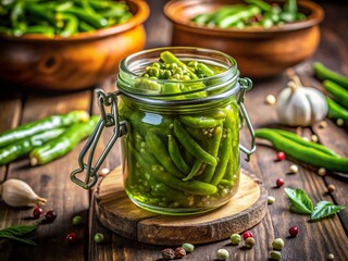 Close-up Macro Photography of Pickled Green Beans in Jar