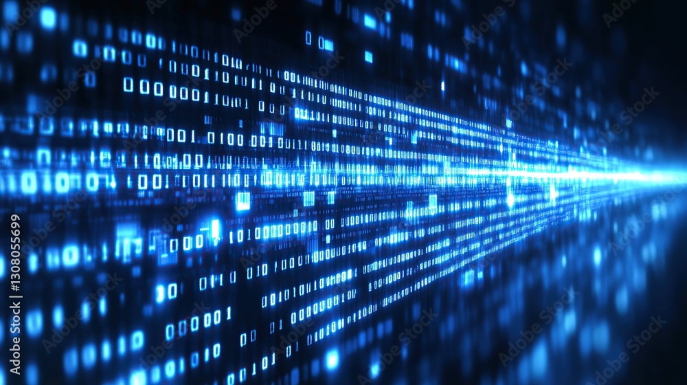 Poster binary code stream, digital tunnel, futuristic background, data flow