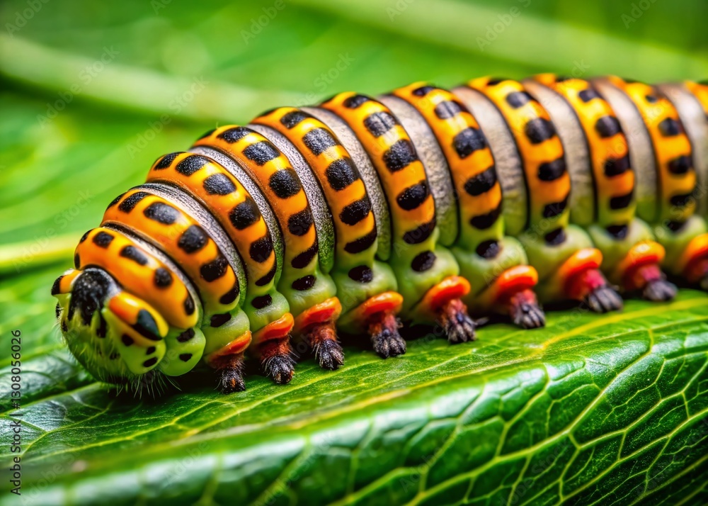 Poster close-up of a camouflaged caterpillar with an accordion-like pattern on a leaf