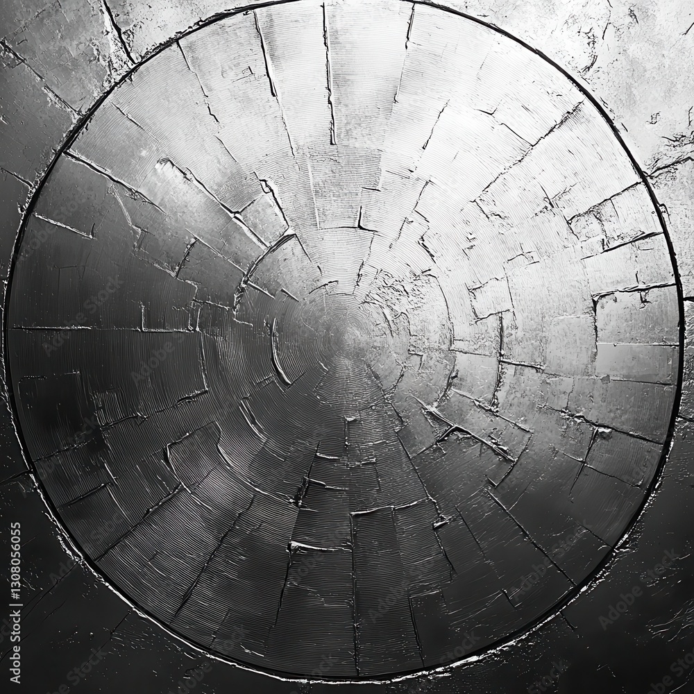 Poster abstract circular texture with dark and light contrasts showcasing detailed cracked surface patterns
