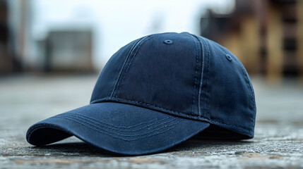 Stylish Dark Blue Baseball Cap Product Photography