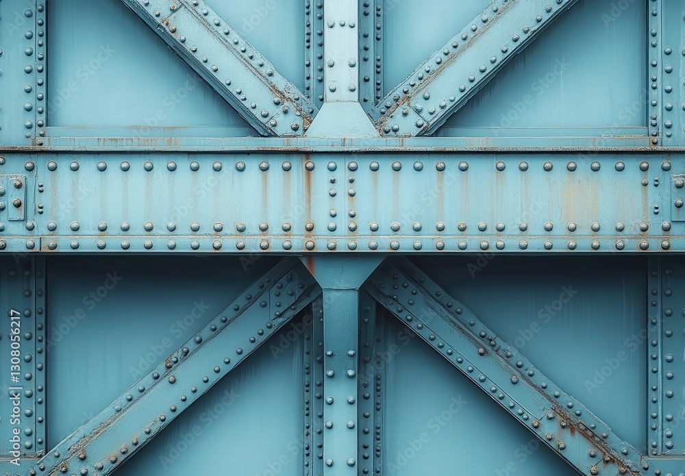 Poster abstract close-up of a blue steel bridge structure showcasing intricate patterns and textures, creat