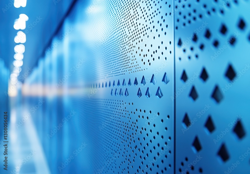 Poster abstract close-up of a modern data center panel with perforated design and blue lighting creating a 