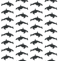 Naklejka premium Vector seamless pattern of flat hand drawn killer whale isolated on white background