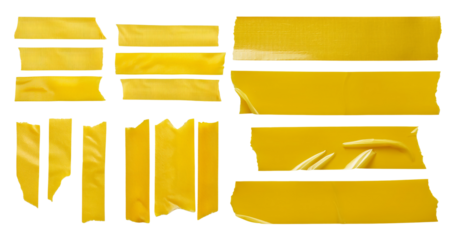 Assorted Yellow Tape Strips for Creative Design and Craft Projects, Bundle Set Collection, Isolated on Transparent Background