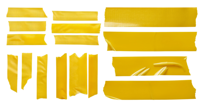 Assorted Yellow Tape Strips for Creative Design and Craft Projects, Bundle Set Collection, Isolated on Transparent Background