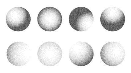 Sphere collection in grain effect isolated on a white background