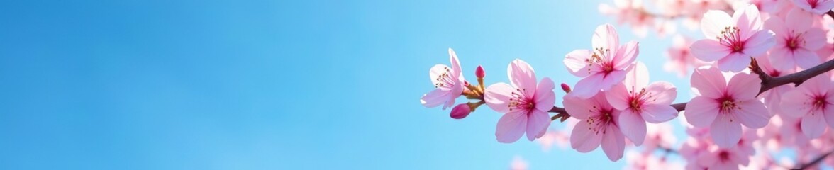 Obraz premium Bright blue sky with delicate cherry blossom flowers, nature, spring