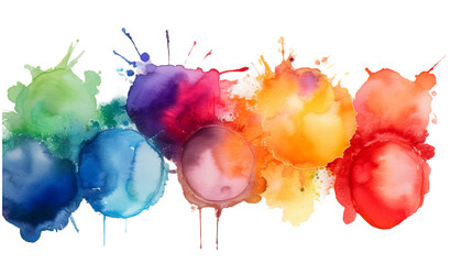 colorful set of watercolor splash stains isolated on white or transparent png