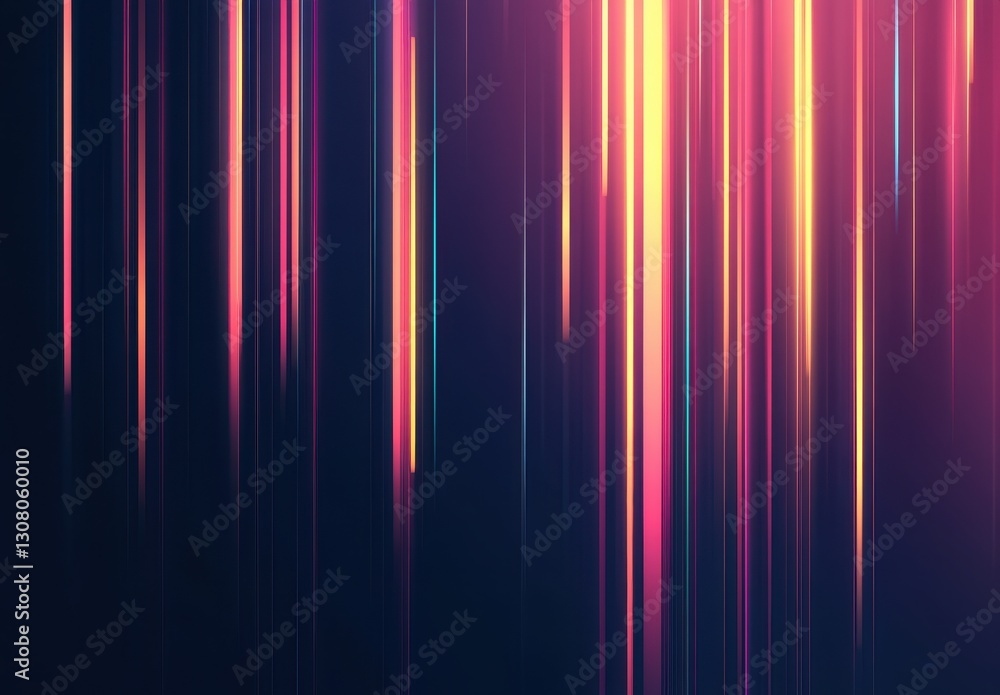 Poster abstract colorful streaks of light falling vertically against a dark background, creating a dynamic 