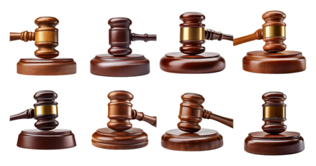 Diverse Collection of Gavel Designs for Legal and Court Use, Bundle Set Collection, Isolated on Transparent Background