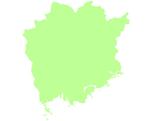 岡山県　地図　黄緑　イラスト