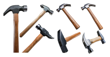 Diverse Collection of Hammers on White Background for Construction, isolated on transparent background