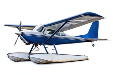 Blue Seaplane on White Background.
