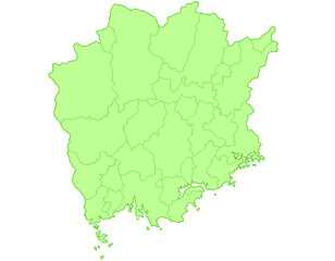 岡山県　地図　黄緑　イラスト