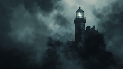 Scary grunge background featuring a dark smokefilled wall creates a haunting and eerie atmosphere ideal for horrorthemed designs. Eerie - Lighthouse. Illustration