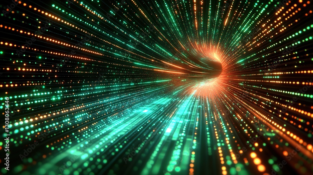 Poster digital tunnel of light with data stream