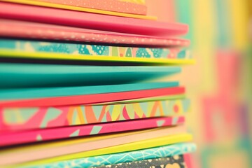 Colorful Stacked Notebooks in Bright Patterns and Textures