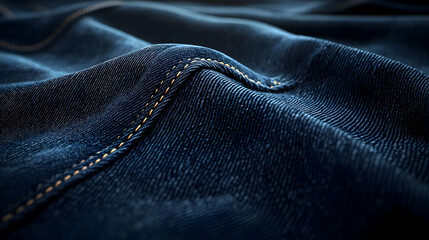 Deep Blue Denim Texture Close Up  - Realistic 3D Illustration of Fabric
