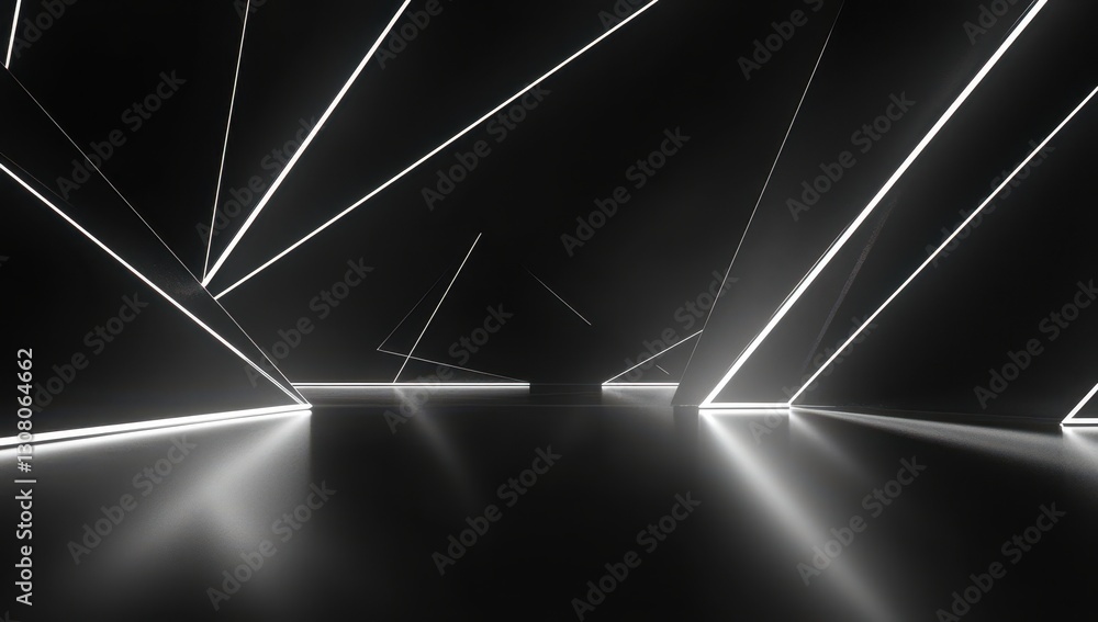 Poster abstract geometric space with illuminated lines creating depth and contrast, perfect for modern desi