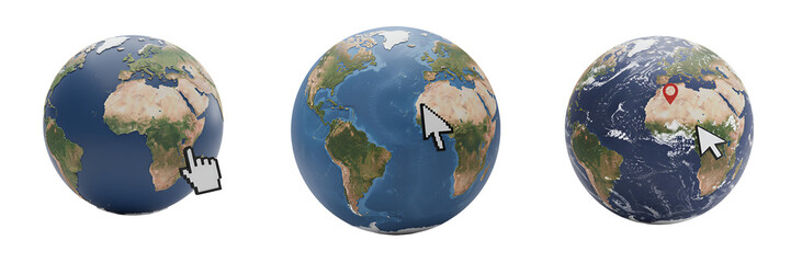 Fototapeta premium 3D Globe with Small Cursor Clicking – Global Internet Connection Symbol