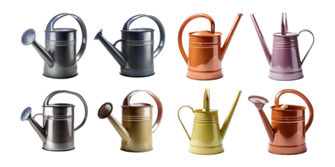 Colorful Watering Cans on Transparent Background