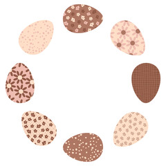 Doodle Easter eggs border with copy space in trendy Mocha Mousse color. Perfect vector illustration for card, poster, sticker, label, sale.