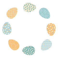 Floral Easter eggs frame with copy space. Perfect print for card, poster, sticker, label, sale. Hand drawn vector illustration.