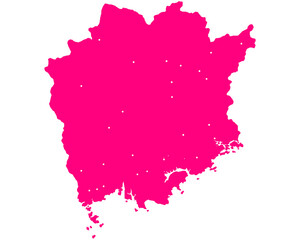 岡山県　地図　マゼンタ　斑点　イラスト