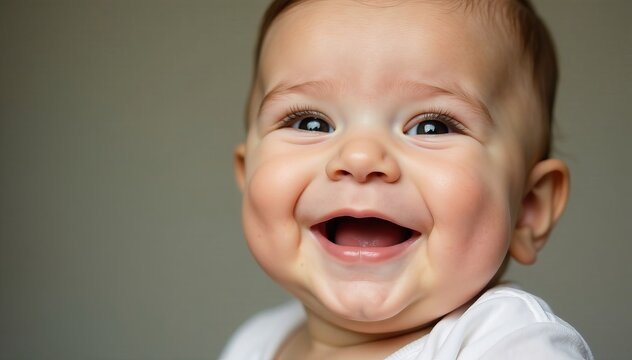 Close-up of a smiling infant with chubby cheeks, cute, cheeks - Powered by Adobe