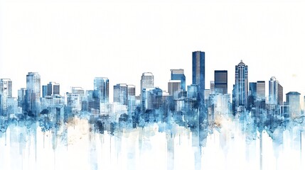 Cityscape watercolor, urban skyline, buildings, downtown, background, travel brochure