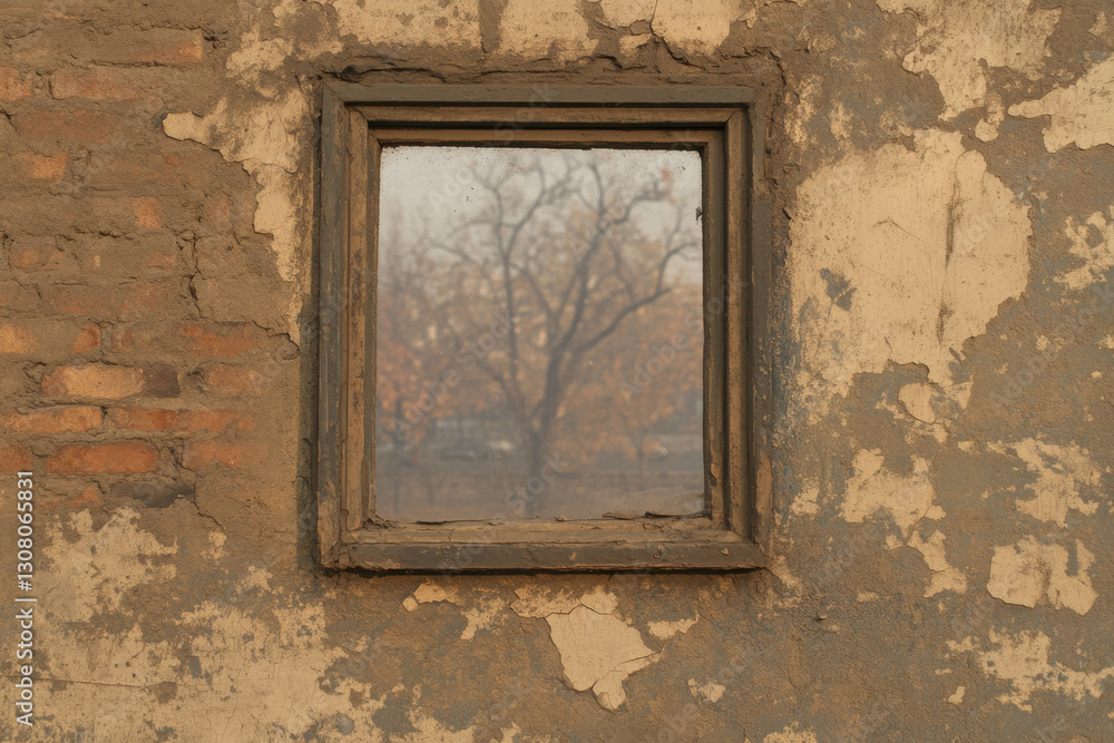 Poster a window with a tree in the background