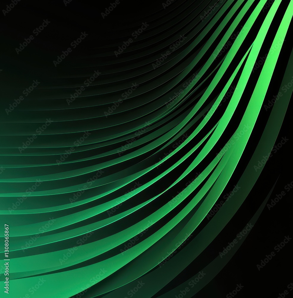 Poster abstract green wave pattern with smooth lines creating a dynamic flow on a dark background for moder