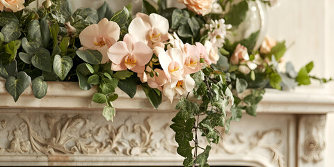 Elegant Floral Arrangement with Orchids and Greenery
