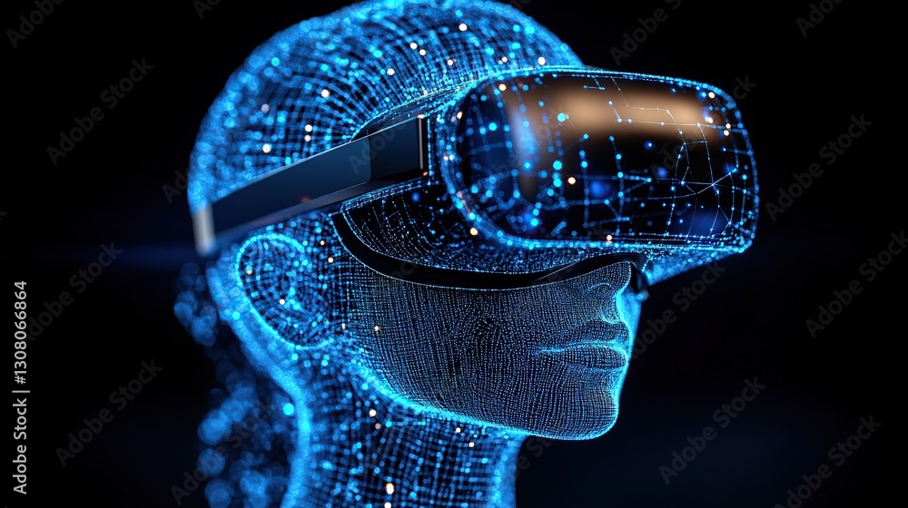 Poster digital head vr headset exploring network; futuristic tech