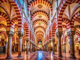 Fototapeta premium Cordoba Mezquita Cathedral Interior: Candy Cane Arches in Soft Light - Double Exposure Stock Photo
