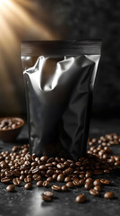 Black Matte Coffee Bag Mockup - 3D Render Illustration