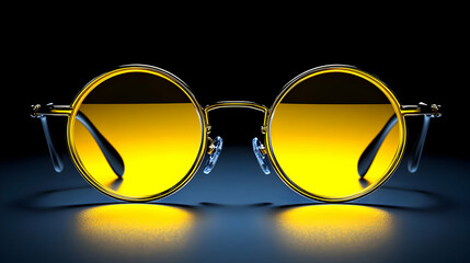 3D Render of Gold Round Sunglasses with Yellow Lenses
