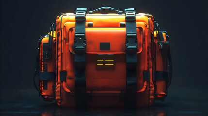3D Render of Futuristic Orange Backpack with Multiple Straps
