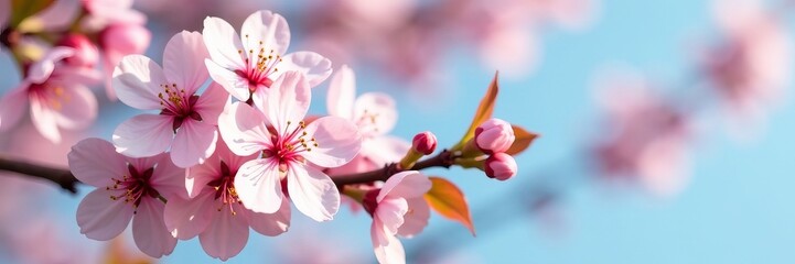 Obraz premium Close-up of delicate cherry blossoms on a sunny spring day, sunny, delicate