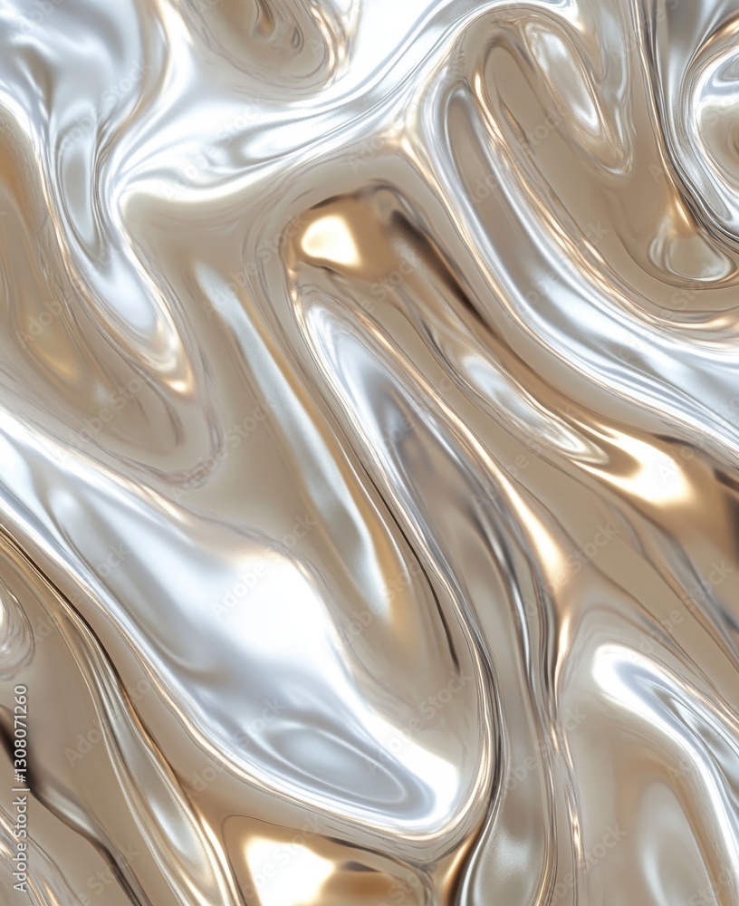 Poster Abstract metallic texture with shiny silver surface creating fluid flowing patterns and reflections suitable for background or artistic design