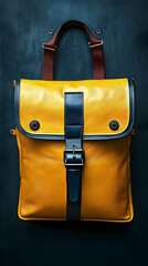 Stylish Yellow Leather Messenger Bag Illustration -  Dark Background