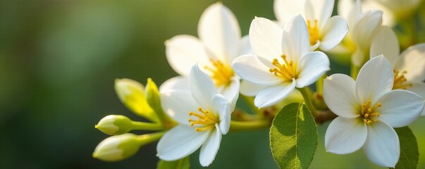 Fototapeta premium Close-up of delicate white flowers adorned with shimmering gold leaves, petal, shiny