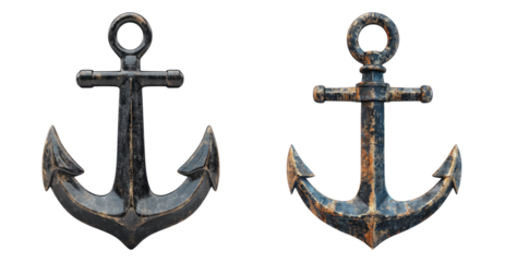 Vintage Iron Anchors with Rustic Texture Suitable for Nautical Themes, PNG bundle collection, Isolated on Transparent Background